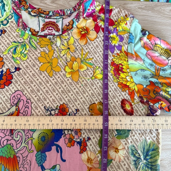 Johnny Was Large Dreamer Floral Bird Pattern Swing Tee Colorful Spring Rainbow - Picture 5 of 5